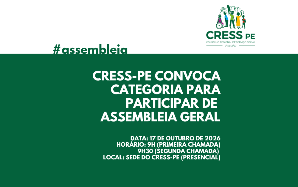 CRESS-PE convoca categoria para 2ª Assembleia Geral do ano